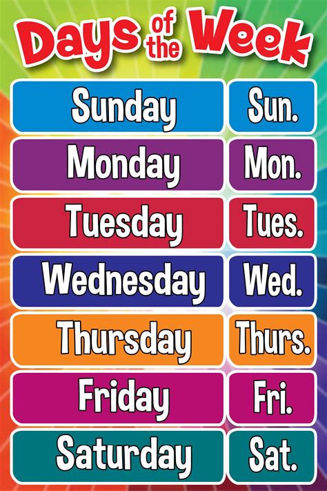 Days Of The Week Chart Free Printable